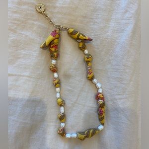Mignonne Gavigan fabric and pearl necklace
